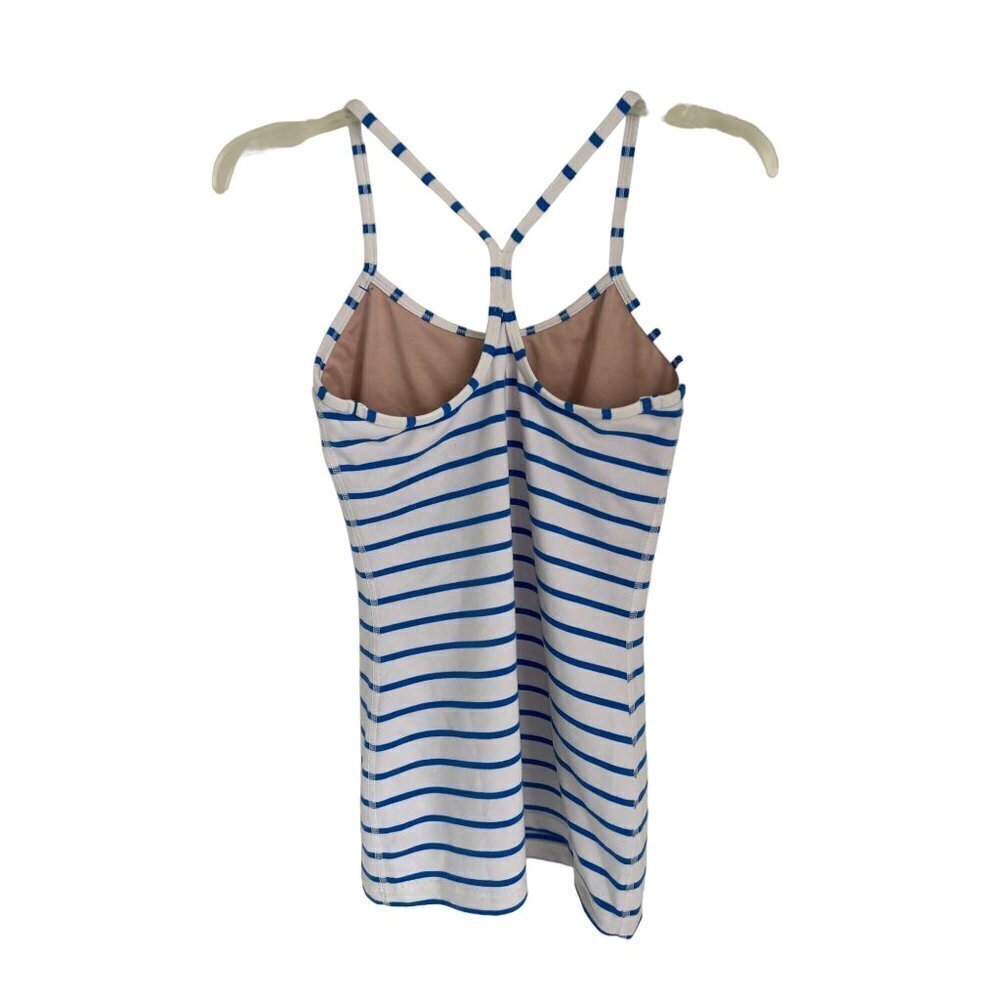 Lululemon Power Y Built In Bra Sports Top Tank White Blue Stripes Size 6 - Picture 4 of 5